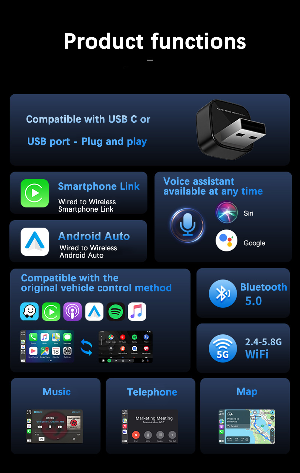 ✨Final 3 Hours: 50% OFF 💥 Android and iOS wired to wireless screen projection, Smartphone Link adapter