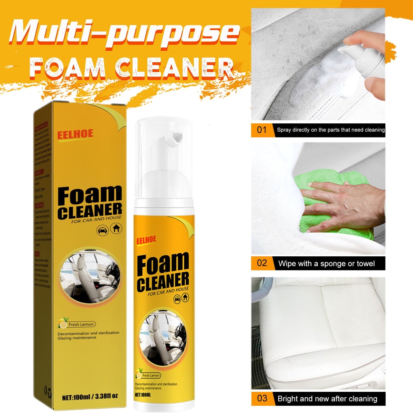 🔥BUY 1 GET 1 FREE⏰Multifunctional foam cleaner, car interior cleaning products, stain remover, genuine leather seat and steering wheel cleaner.